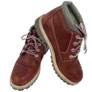 Mens VTG Timberland Red Leather Boots Size 6M Waterproof Hiking Ankle